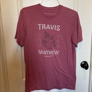 Travis Mathew Heathered Red Tee with Palm Design